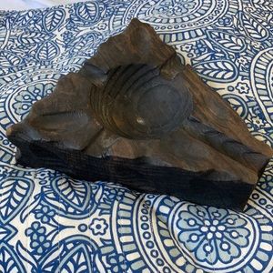 Vintage 60s Lobeco Hand Carved Wood Ashtray